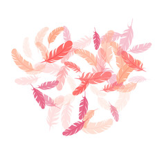 Fluffy twirled feathers on white design.