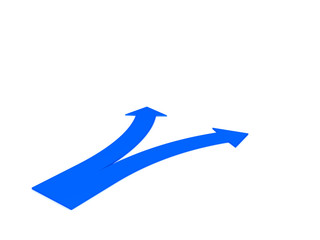 3D Rendering of a blue arrow splitting in two pathways