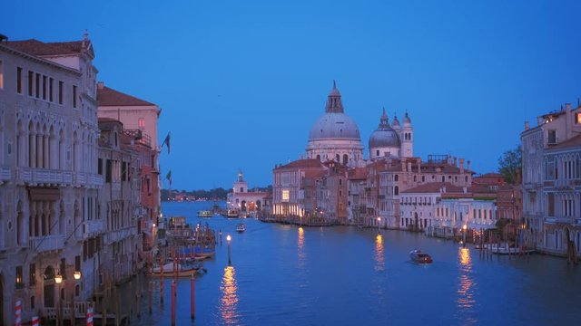 View of Venice Grand Canal and Santa Maria della Salute church in the evening