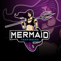 Mermaid holding a trident spear logo esport
