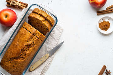 Homemade apple cinnamon cake. Autumn baked dessert with traditional fall spices.