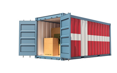 Freight Container with Denmark flag isolated on white - 3D Rendering