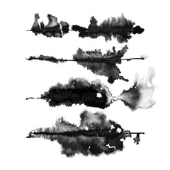 Set of four vector hand created runny ink art brushes with transparent gradations of one color. See all of them on brushes panel. Ready to use. Easy to recolor.