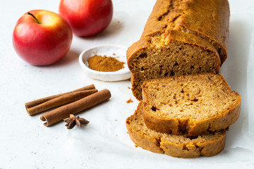 Homemade apple cinnamon cake. Autumn baked dessert with traditional fall spices.