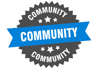 community sign. community blue-black circular band label