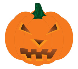 Orange Pumpkin With Green Stalk On White Background. Halloween Pumpkin Main Symbol Of  Holiday. Vector Cartoon Illustration