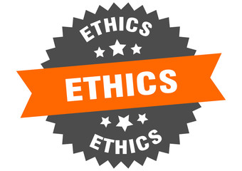 ethics sign. ethics orange-black circular band label