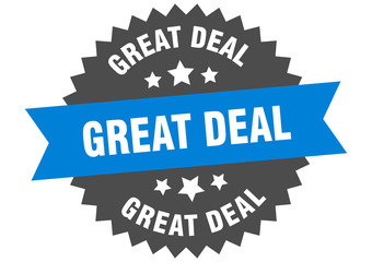 great deal sign. great deal blue-black circular band label