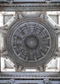 An elaborate ceiling design in Tirthankar jain temple, Rajasthan, Ranakpur, India