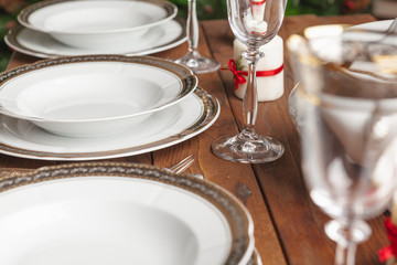Close up of holiday table setting modern interior