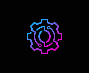 Letter O Gear technology vector logo template. This logo is suitable for factory, industrial, technology, website, digital, mechanic, wheel.