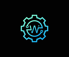 Letter W Gear technology vector logo template. This logo is suitable for factory, industrial, technology, website, digital, mechanic, wheel.