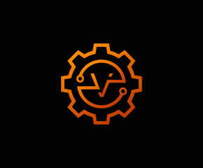 Letter V Gear technology vector logo template. This logo is suitable for factory, industrial, technology, website, digital, mechanic, wheel.