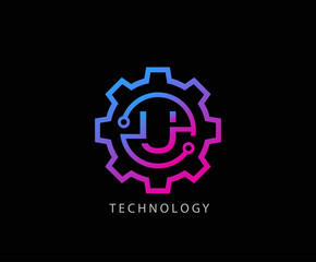 Letter U Gear technology vector logo template. This logo is suitable for factory, industrial, technology, website, digital, mechanic, wheel.