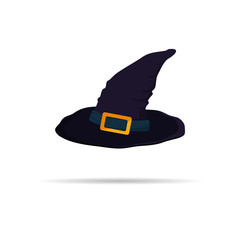 Purple witch hat with gold buckle for Halloween holiday. Vector illustration. - 295314309
