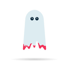 White Ghost with blood-streaks with huge eyes on the Halloween holiday. Vector illustration. - 295314310