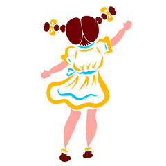 little girl with pigtails in a yellow dress