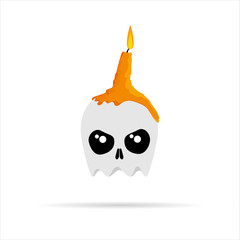 White skull with melted orange burning candles on Halloween. Vector illustration. - 295314344