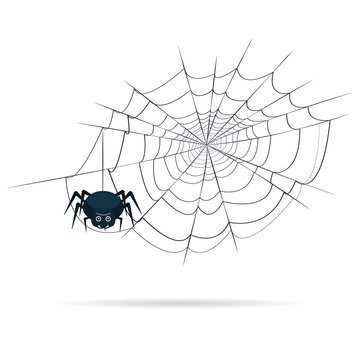 Many-eyed spider with a drop of blood on the web on Halloween. Vector illustration.