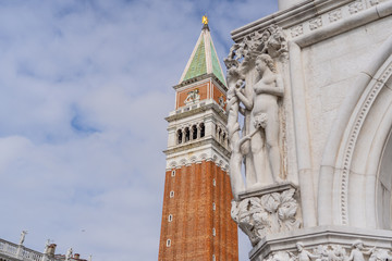 Fototapeta na wymiar Piazza San Marco with Campanile in Venice Italy Europe close up. Architecture of venice Italy. San Marco place in venice Italy.