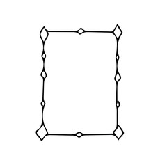 Rectangular frame with doodles rhombuses. hand drawn border in scandinavian simple liner style.