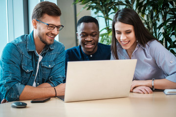 Multicultural group of students discussing project
