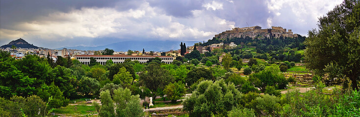Fototapeta na wymiar Acropolis and ancient Agora, Beautiful landscape, nature and ancient monuments.
