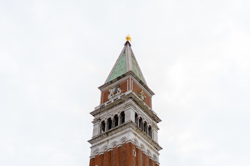 Piazza San Marco with Campanile in Venice Italy Europe close up. Architecture of venice Italy. San Marco place in venice Italy.