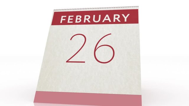 February 26 date. calendar change to February 26 animation