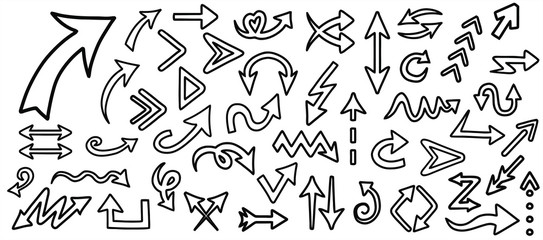 Arrow outline hand draw set vector.Arrow line hand draw set vector
