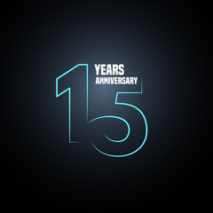 15 years anniversary vector logo, icon. Graphic design element with neon number - obrazy, fototapety, plakaty