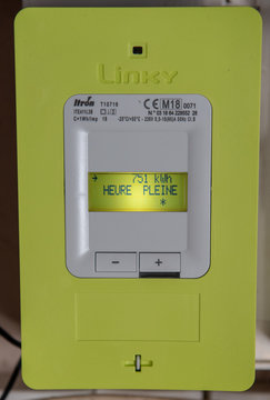 Paris, France - September  30, 2018 : New smart electric meter Linky from ERDF (Electricity Network Distribution France)