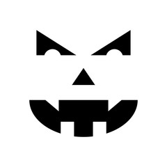 Pumpkin face silhouette icon for Halloween isolated on white background. Scary pumpkin devil smile, spooky jack o lanter. Vector illustration for any design.