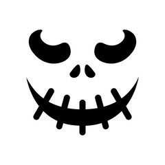 Pumpkin face silhouette icon for Halloween isolated on white background. Scary pumpkin devil smile, spooky jack o lanter. Vector illustration for any design.