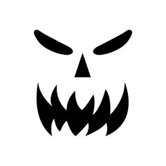 Pumpkin face silhouette icon for Halloween isolated on white background. Scary pumpkin devil smile, spooky jack o lanter. Vector illustration for any design.