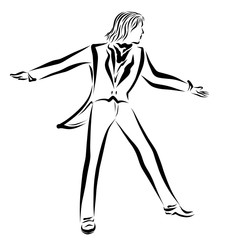 gentleman dances or invites to dance, in tailcoat