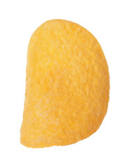 Potato chips close up on white background