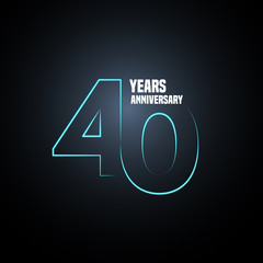 40 years anniversary vector logo, icon. Graphic design element with neon number - obrazy, fototapety, plakaty