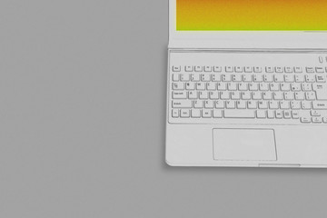Illustration of White computer on desk or table. Copy space. デスクまたはテーブルの上の白いパソコンのイラスト