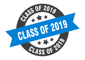 class of 2019 sign. class of 2019 blue-black round ribbon sticker