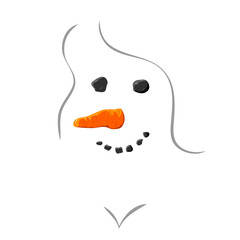 Hand drawn Christmas Snowman Face concept isolated on white background. Simple and cute snowman-girl head with line drawn elements. Christmas winter symbol icon. design element for holiday decor