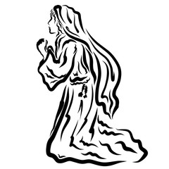 Bible woman praying to  God on her knees
