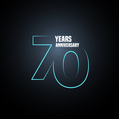70 years anniversary vector logo, icon. Graphic design element with neon number - obrazy, fototapety, plakaty