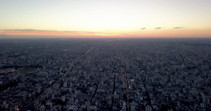 City Sunset , City Sunrise,  Panoramic View - Sun - Aerial View City - Urban - Buenos Aires