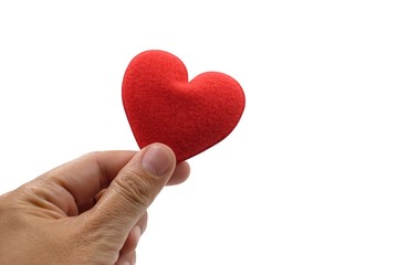 Obraz premium hand holding red heart shape on white background