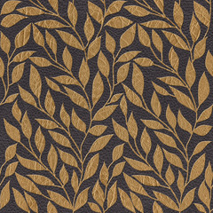 Twigs with citrus leaves - decorative pattern - leather texture - seamless background