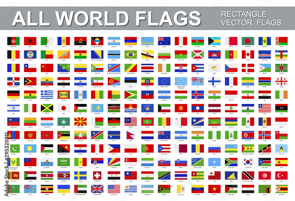 Wall mural all world flags - vector set of rectangular icons. flags of all countries and continents