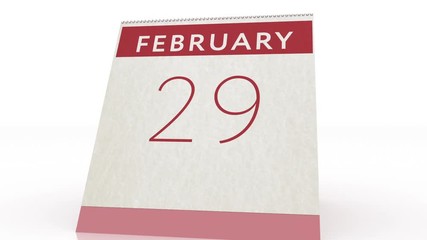 February 29 date. calendar change to February 29 animation