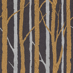 Silhouettes of trees- Interior wallpaper - seamless background - leather texture