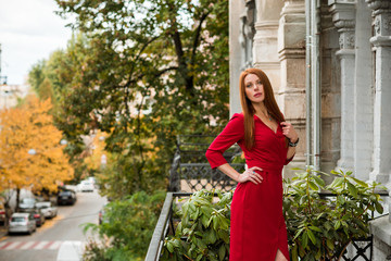 Portrait of pretty fashionable middle age redhead woman, mature woman lifestyle 